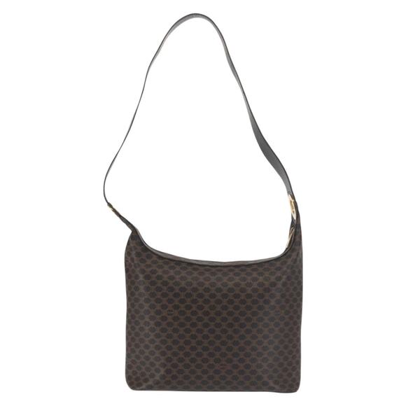 CELINE Macadam Canvas Shoulder Bag Pvc Leather Black Gold - Picture 3 of 12